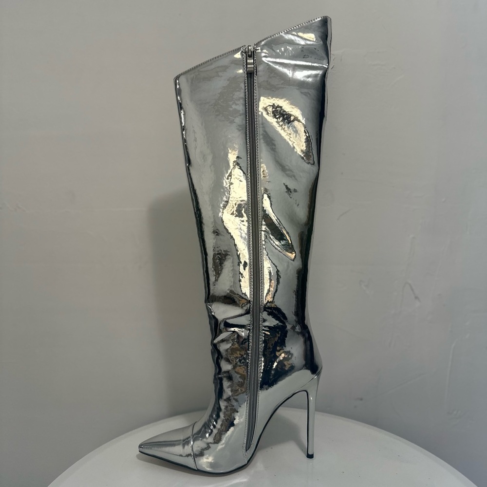 Metallic Leather Stiletto Knee High Boots